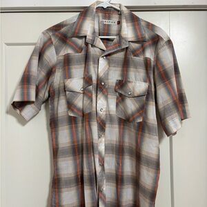 Roper Men's Casual Plaid Shirt - Orange and Gray